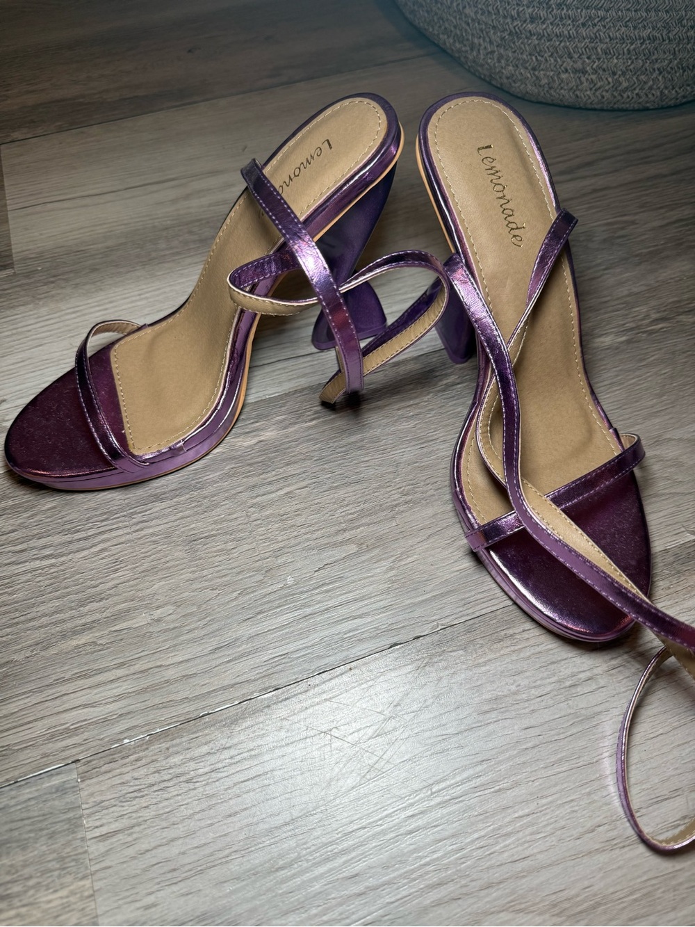 Lemon Metallic Purple Strappy Heels